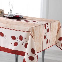 Tischdecke rot, beige und weiß mit Blättern 300 X 148 französische Tischdecken