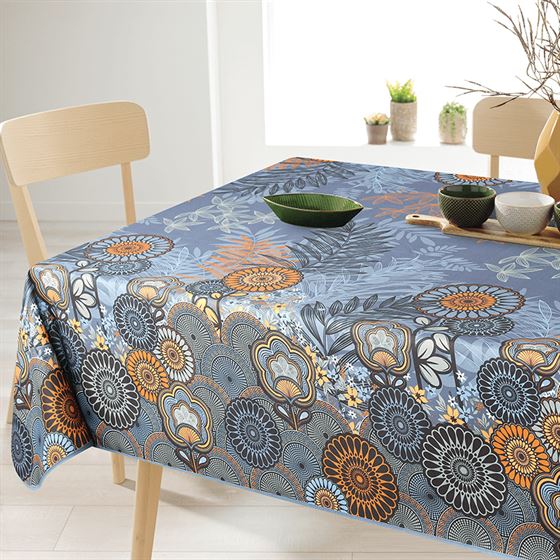 Tablecloth anthracite with mandala flowers and figures