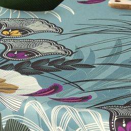 Tischdecke Anti-Fleck meerblau mit blättern | Franse Tafelkleden