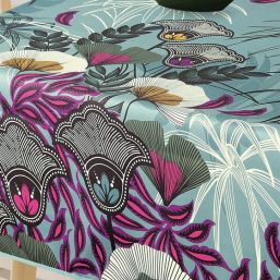 Tafelkleed anti-vlek zee blauw met bladeren | Franse Tafelkleden