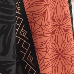 Tischdecke Anti-Fleck Schwarz, rot mit Palmblättern | Franse Tafelkleden