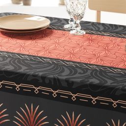 Tablecloth anti-stain Black, red with palm leaves | Franse Tafelkleden