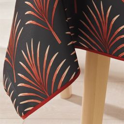 Tischdecke Anti-Fleck Schwarz, rot mit Palmblättern | Franse Tafelkleden