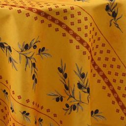 Tafelkleed anti-vlek geel met olijven | Franse Tafelkleden