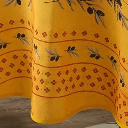 Tafelkleed anti-vlek geel met olijven | Franse Tafelkleden