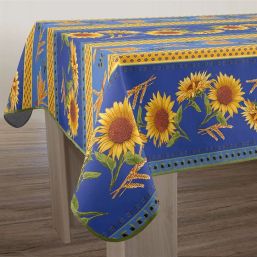 Rechthoekig tafelkleed blauw met Provence zonnebloemen