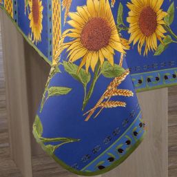 Rectangular tablecloth blue with stunning Provence sunflowers