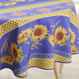 Tablecloth anti-stain blue with sunflower | Franse Tafelkleden