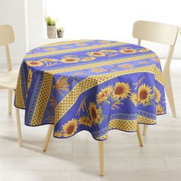 Round tablecloth blue with beautiful Provencal sunflowers