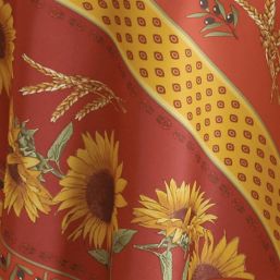 Tafelkleed anti-vlek rood met zonnebloem | Franse Tafelkleden