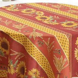 Tischdecke Anti-Fleck rot mit sonnenblume | Franse Tafelkleden