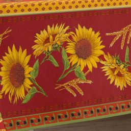 Tischdecke Anti-Fleck rot mit sonnenblume | Franse Tafelkleden
