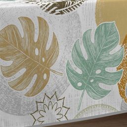 Tablecloth anti-stain ecru with monstera leaves | Franse Tafelkleden