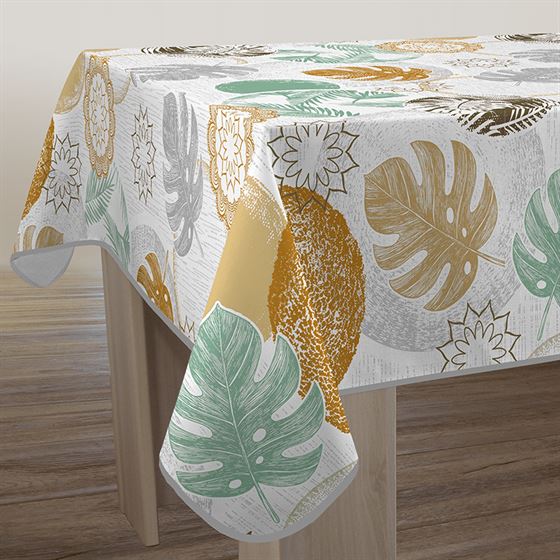 Rectangular tablecloth, gray with monstera leaves