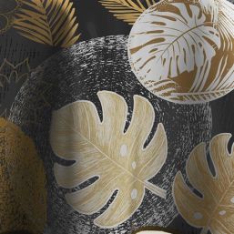 Tafelkleed antraciet met monstera bladeren | Franse Tafelkleden