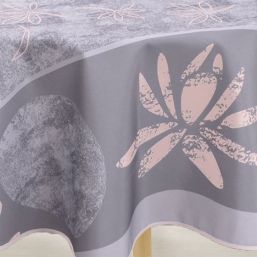 Tischdecke Anti-Fleck grau, rosa mit Lotusblüte | Franse Tafelkleden