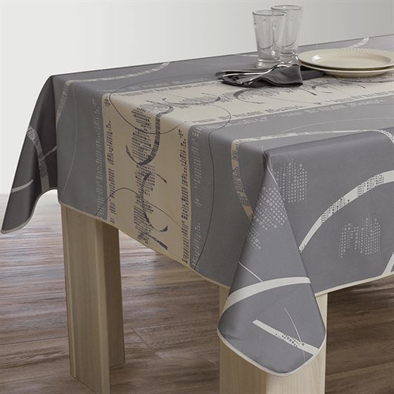 Tablecloth rectangular gray with anti-stain stripes