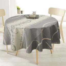 Tablecloth round gray with anti-stain stripes