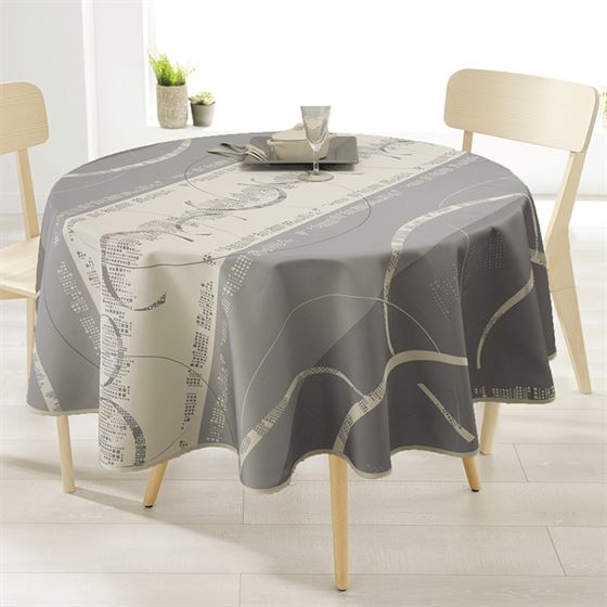 Nappe de table anti tache gris à rayures | Franse Tafelkleden