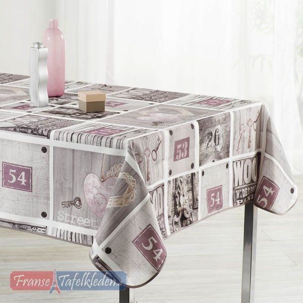 Tablecloth gray with beige figures 240 X 148 French tablecloths