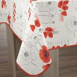 Tablecloth anti-stain ecru with poppy | Franse Tafelkleden