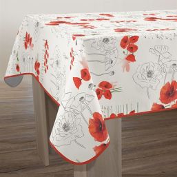 Tablecloth rectangular ecru with rouge poppy anti-stain
