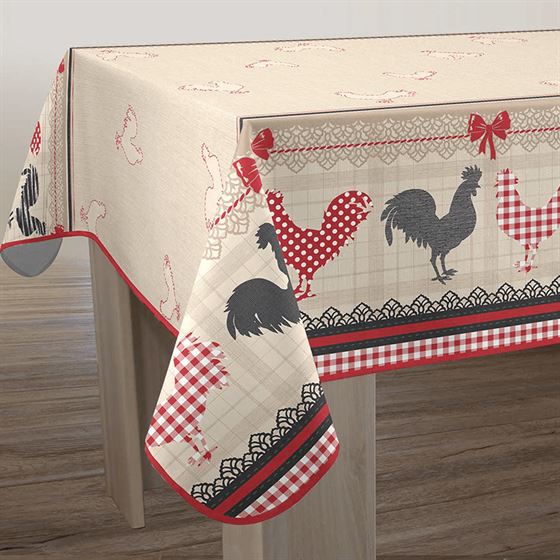 Tablecloth rectangular beige with nice chicken print