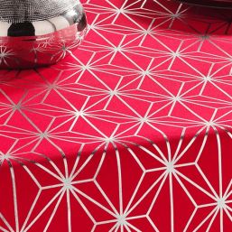Tischdecke Anti-Fleck rot mit silbernen Sternen | Franse Tafelkleden