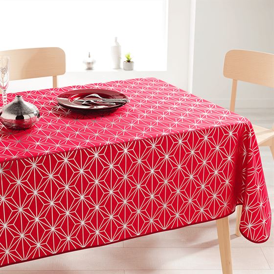 Tischdecke Anti-Fleck rot mit silbernen Sternen | Franse Tafelkleden