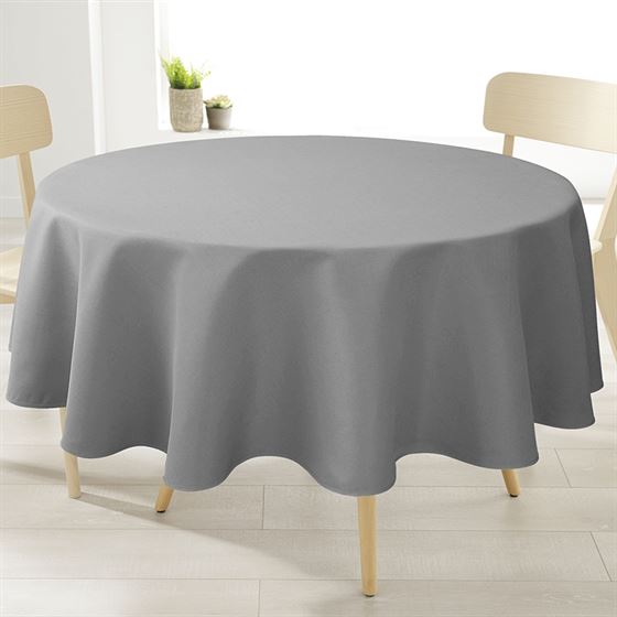 Tischdecke grau 160 cm rund Leinenoptik Fleckschutz