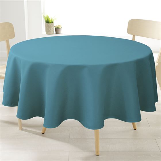 Tablecloth turquoise 160cm round linen look anti-stain