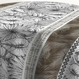 Tischdecke Anti-Fleck Grau Palmblätter | Franse Tafelkleden