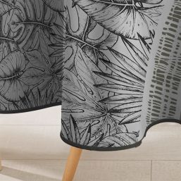 Tablecloth anti-stain gray palm leaves | Franse Tafelkleden