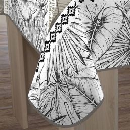 Tischdecke Anti-Fleck Grau Palmblätter | Franse Tafelkleden