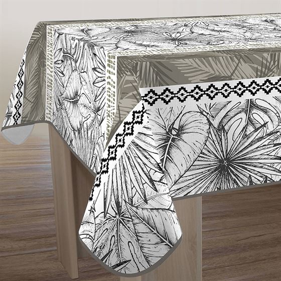 Tablecloth rectangular, gray and white palm leaves