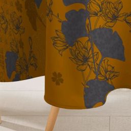 Tischdecke Safran mit grauer Ginkgo-Blume | Franse Tafelkleden