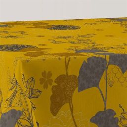 Tablecloth Saffron with gray Ginkgo flower | Franse Tafelkleden