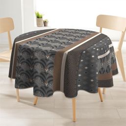 Tablecloth round, gray Phoenix with bows. Anti-stain.
