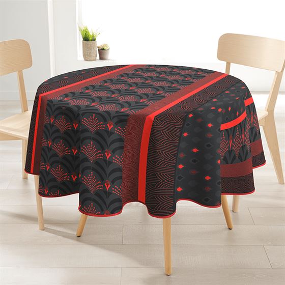 Tablecloth round, red Phoenix with arches. Anti-stain.