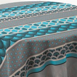 Tablecloth anti-stain blue feather | Franse Tafelkleden