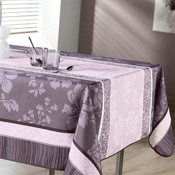 Tablecloth pink taupe courts with flowers 300 X 148 French tablecloths