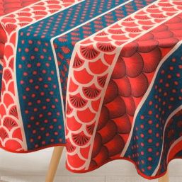 Tablecloth anti-stain red feather | Franse Tafelkleden