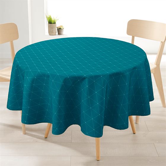 Tablecloth anti-stain turquoise blue geo | Franse Tafelkleden