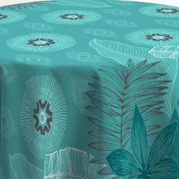 Tablecloth anti-stain green Céladon leaves | Franse Tafelkleden