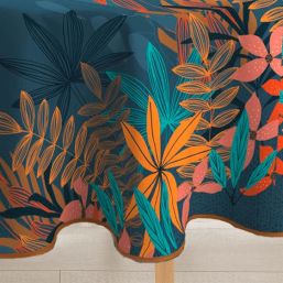 Tablecloth anti-stain blue Maupiti jungle | Franse Tafelkleden