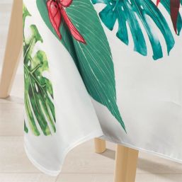 Tischdecke Anti-Fleck Ecru mit Monstera-Blättern | Franse Tafelkleden