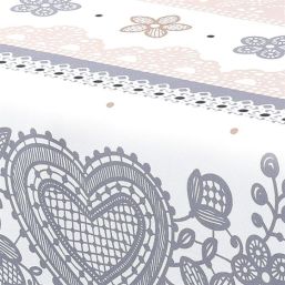 Tablecloth beige with flowers and hearts | Franse Tafelkleden