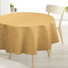 160 cm round anti-stain tablecloth, damask with saffron relief