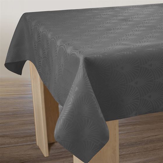 Anti-stain tablecloth in rectangular, anthracite with damask relief