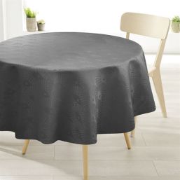 Round anti-stain tablecloth of 160 cm, anthracite with damask relief